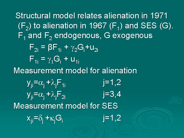 Structural model relates alienation in 1971 (F 2) to alienation in 1967 (F 1) Structural model relates alienation in 1971 (F 2) to alienation in 1967 (F 1)