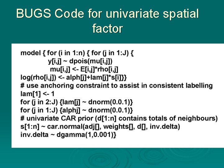 BUGS Code for univariate spatial factor BUGS Code for univariate spatial factor