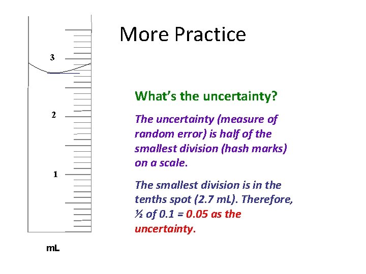 More Practice 3 What’s the uncertainty? 2 1 m. L The uncertainty (measure of