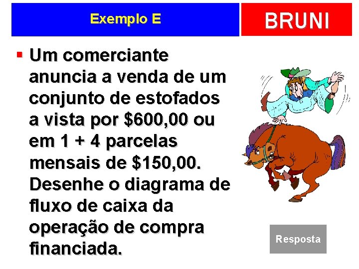 Exemplo E § Um comerciante anuncia a venda de um conjunto de estofados a