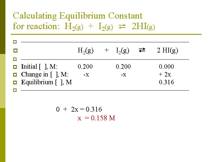 Calculating Equilibrium Constant for reaction: H 2(g) + I 2(g) ⇄ 2 HI(g) p