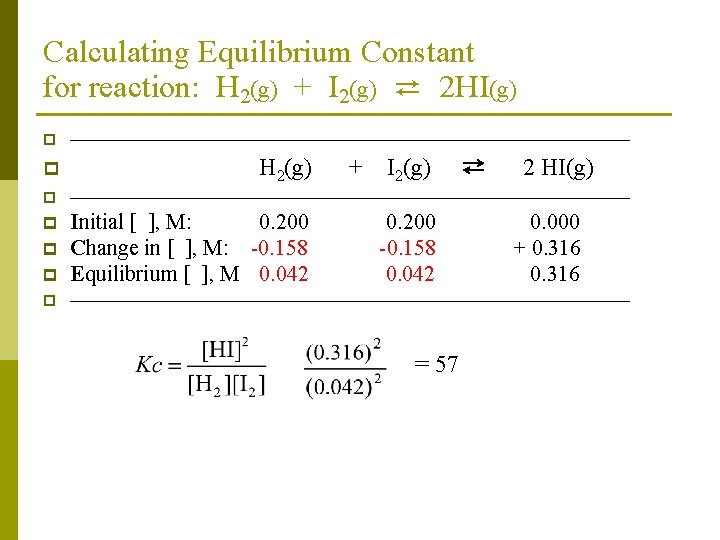 Calculating Equilibrium Constant for reaction: H 2(g) + I 2(g) ⇄ 2 HI(g) p