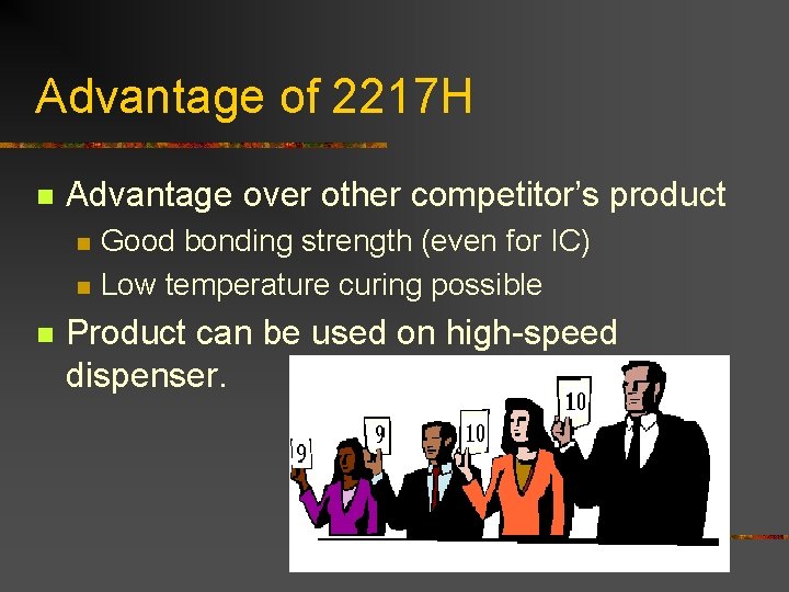 Advantage of 2217 H n Advantage over other competitor’s product n n n Good