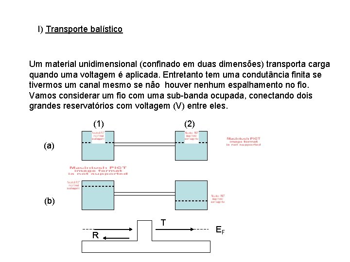 I) Transporte balístico Um material unidimensional (confinado em duas dimensões) transporta carga quando uma
