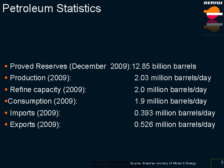 Petroleum Statistics § Proved Reserves (December 2009): 12. 85 billion barrels § Production (2009):