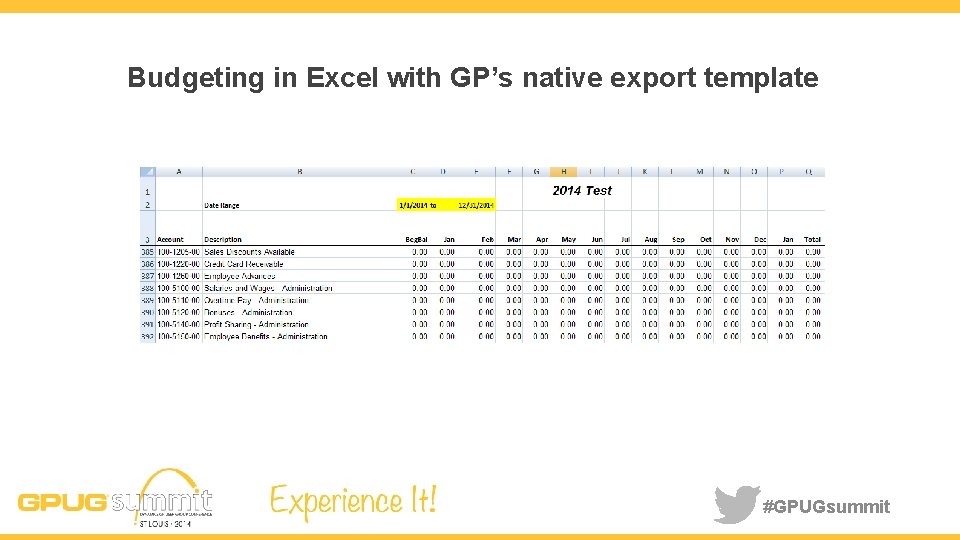 Budgeting in Excel with GP’s native export template #GPUGsummit 