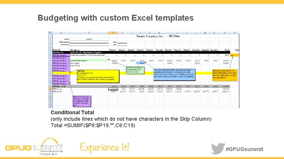 Budgeting with custom Excel templates Conditional Total (only include lines which do not have