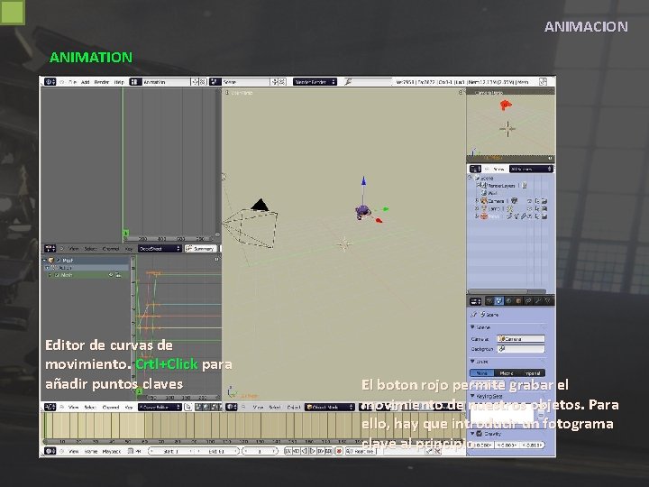 ANIMACION ANIMATION Editor de curvas de movimiento. Crtl+Click para añadir puntos claves El boton