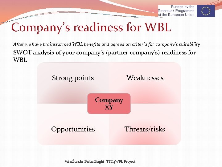 Company’s readiness for WBL After we have brainstormed WBL benefits and agreed on criteria