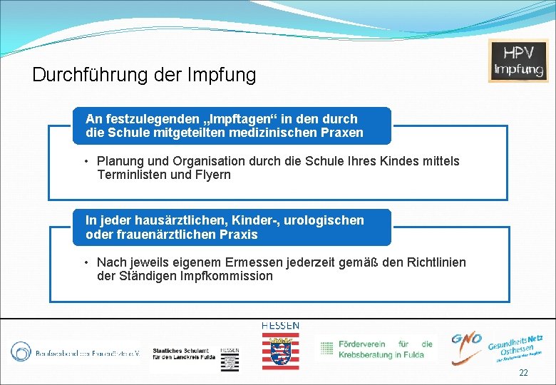 Durchführung der Impfung An festzulegenden „Impftagen“ in den durch die Schule mitgeteilten medizinischen Praxen