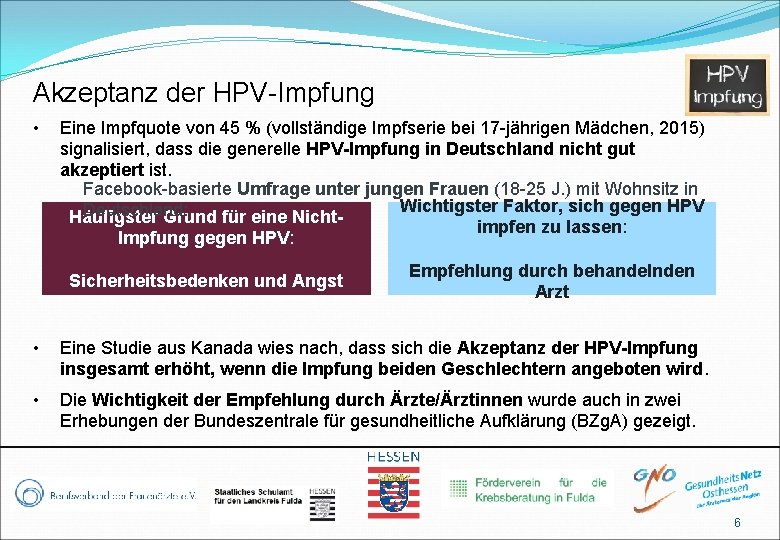 Akzeptanz der HPV-Impfung • Eine Impfquote von 45 % (vollständige Impfserie bei 17 -jährigen