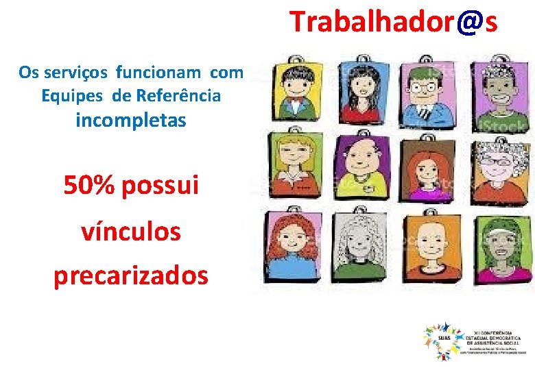 Trabalhador@s Os serviços funcionam com Equipes de Referência incompletas 50% possui vínculos precarizados 