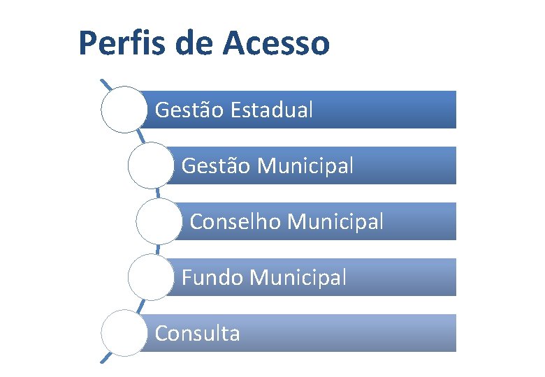 Perfis de Acesso Gestão Estadual Gestão Municipal Conselho Municipal Fundo Municipal Consulta 