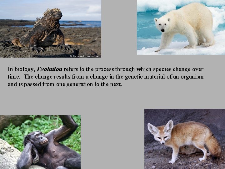 In biology, Evolution refers to the process through which species change over time. The