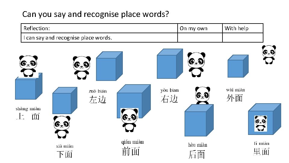 Can you say and recognise place words? Reflection: I can say and recognise place
