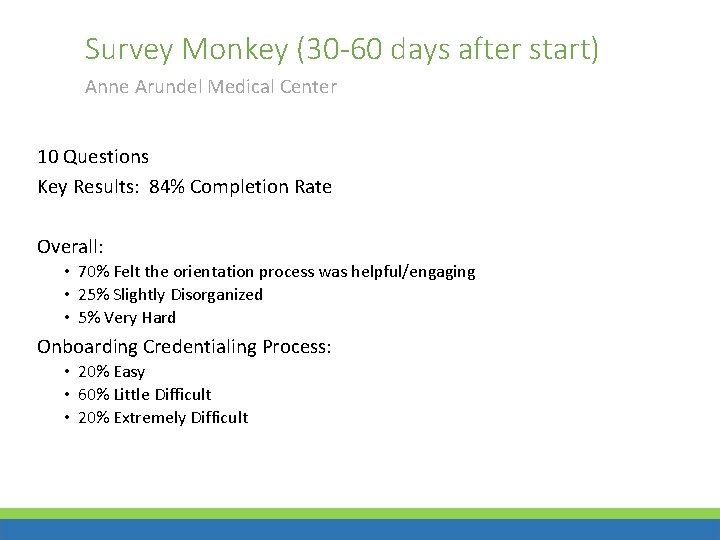 Survey Monkey (30 -60 days after start) Anne Arundel Medical Center 10 Questions Key