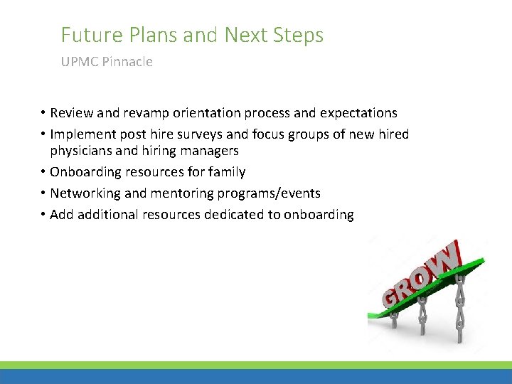 Future Plans and Next Steps UPMC Pinnacle • Review and revamp orientation process and