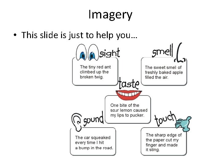 Imagery • This slide is just to help you… 