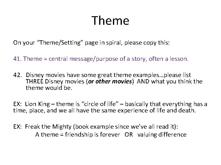 Theme On your “Theme/Setting” page in spiral, please copy this: 41. Theme = central