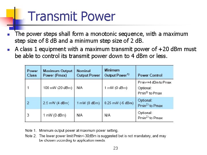 Transmit Power n n The power steps shall form a monotonic sequence, with a