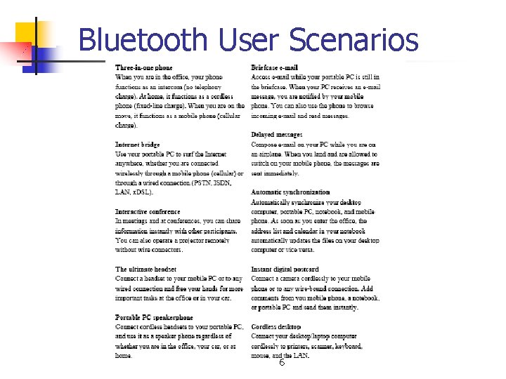 Bluetooth User Scenarios 6 