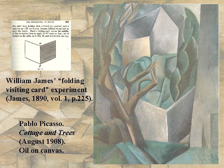 William James’ “folding visiting card” experiment (James, 1890, vol. 1, p. 225). Pablo Picasso.
