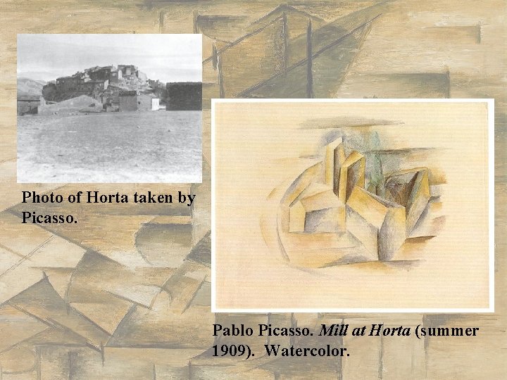 Photo of Horta taken by Picasso. Pablo Picasso. Mill at Horta (summer 1909). Watercolor.