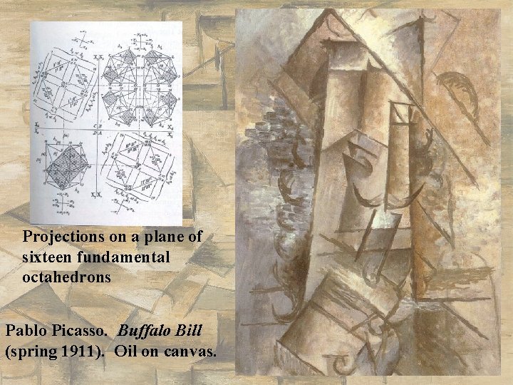 Projections on a plane of sixteen fundamental octahedrons Pablo Picasso. Buffalo Bill (spring 1911). Projections on a plane of sixteen fundamental octahedrons Pablo Picasso. Buffalo Bill (spring 1911).