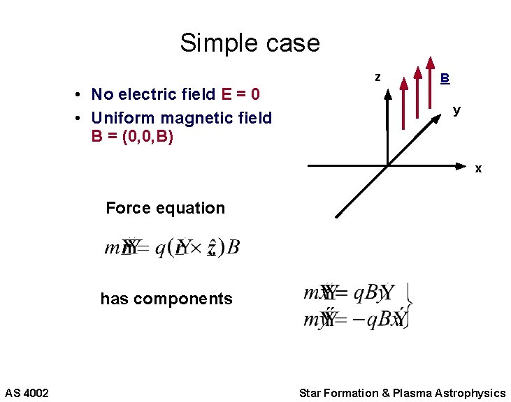 Simple case z • No electric field E = 0 • Uniform magnetic field