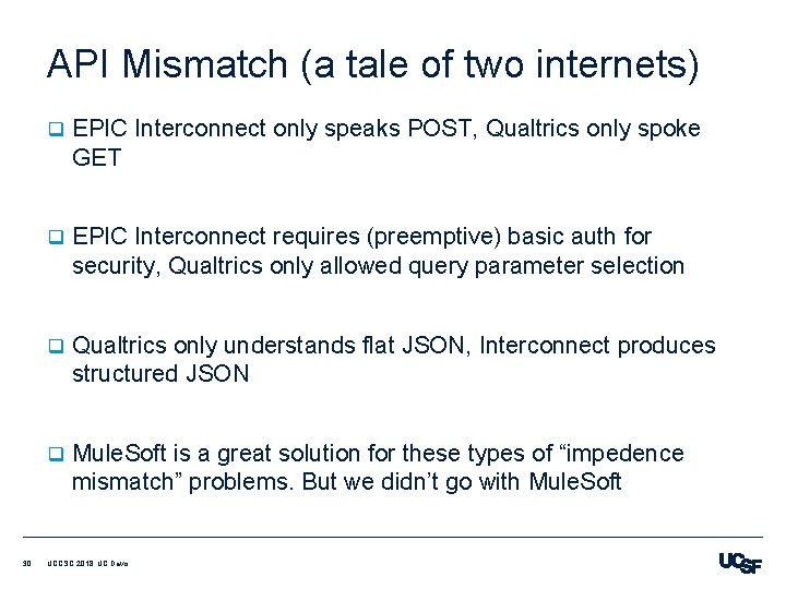 API Mismatch (a tale of two internets) 30 q EPIC Interconnect only speaks POST,