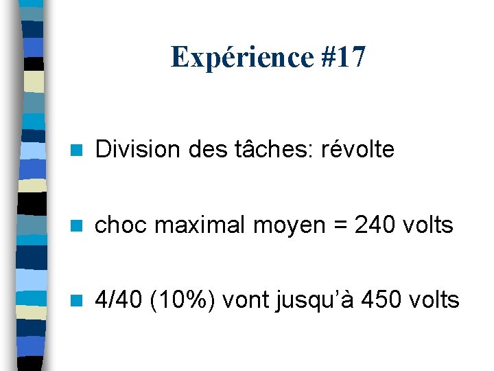 Expérience #17 n Division des tâches: révolte n choc maximal moyen = 240 volts