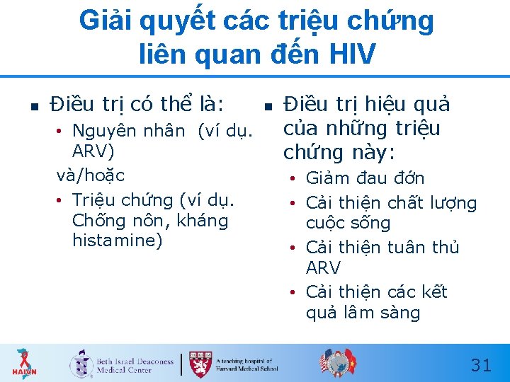Giải quyết các triệu chứng liên quan đến HIV n Điều trị có thể