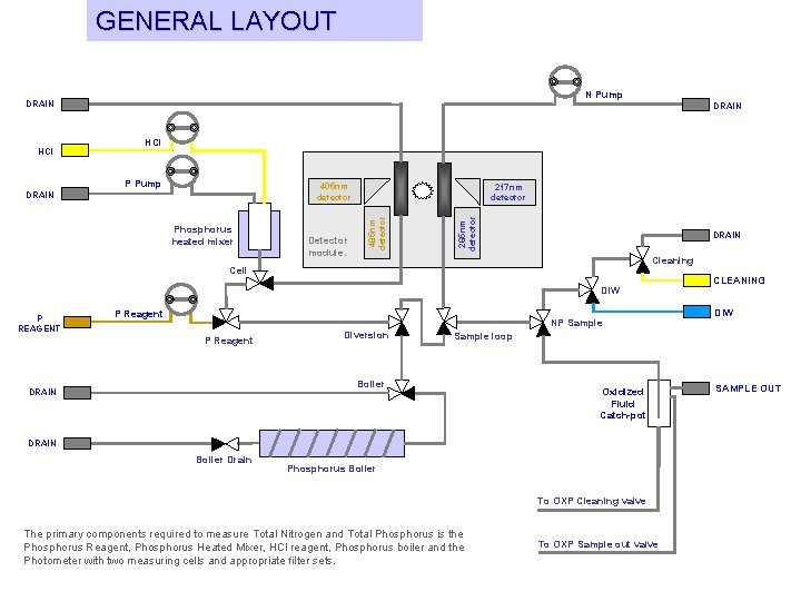 GENERAL LAYOUT N Pump DRAIN HCl P Pump 405 nm detector Phosphorus heated mixer