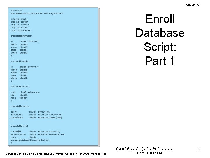 Chapter 6 Enroll Database Script: Part 1 Database Design and Development: A Visual Approach