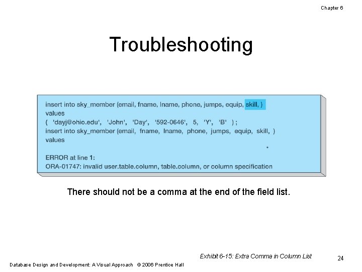 Chapter 6 Troubleshooting There should not be a comma at the end of the