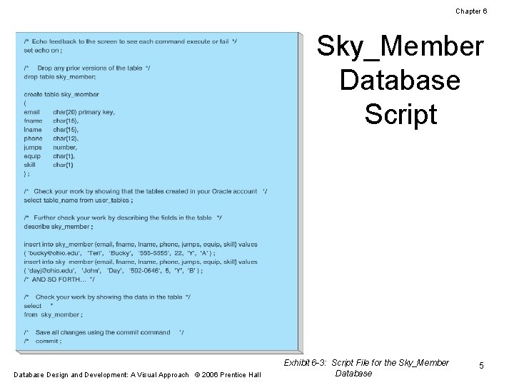 Chapter 6 Sky_Member Database Script Database Design and Development: A Visual Approach © 2006