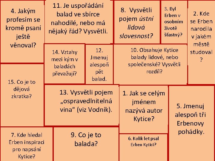 11. Je uspořádání 4. Jakým balad ve sbírce profesím se nahodilé, nebo má kromě