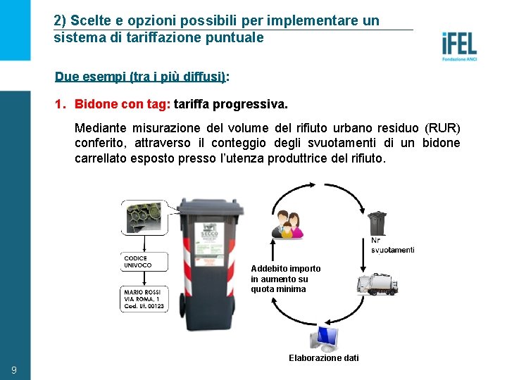 2) Scelte e opzioni possibili per implementare un sistema di tariffazione puntuale Due esempi