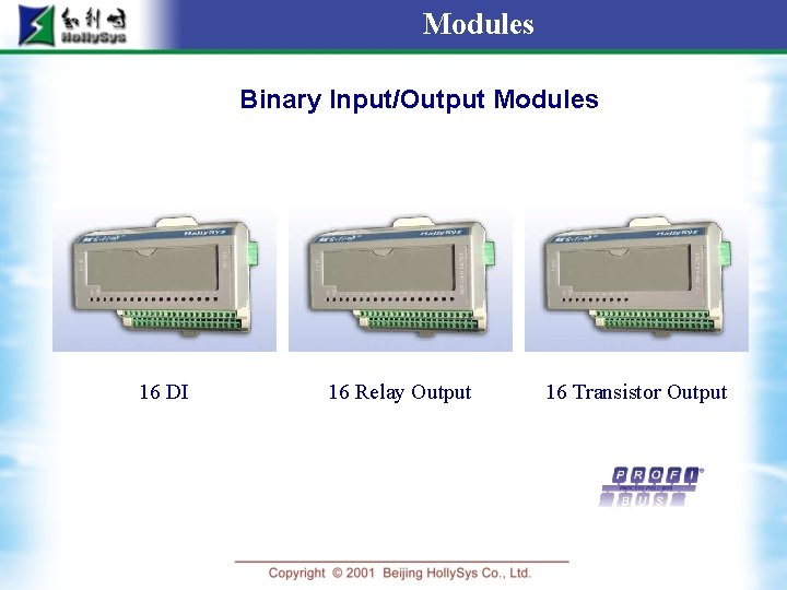 Modules Binary Input/Output Modules 16 DI 16 Relay Output 16 Transistor Output 