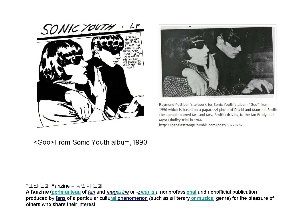 <Goo>From Sonic Youth album, 1990 *팬진 문화 Fanzine = 동인지 문화 A fanzine (portmanteau