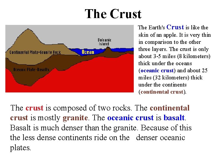 The Crust The Earth's Crust is like the skin of an apple. It is