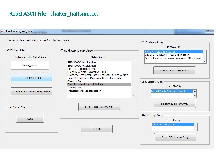 Read ASCII File: shaker_halfsine. txt 