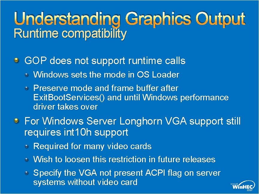 Understanding Graphics Output Runtime compatibility GOP does not support runtime calls Windows sets the Understanding Graphics Output Runtime compatibility GOP does not support runtime calls Windows sets the