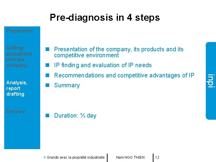 Pre-diagnosis in 4 steps Preparation Getting acquainted with the company n Presentation of the