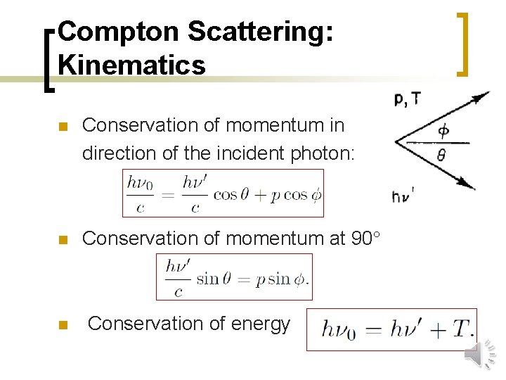 Compton Scattering: Kinematics n Conservation of momentum in direction of the incident photon: n