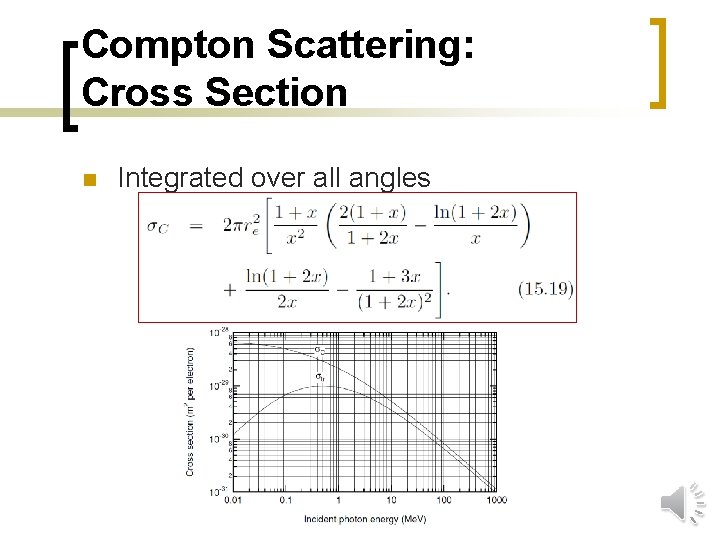 Compton Scattering: Cross Section n Integrated over all angles 