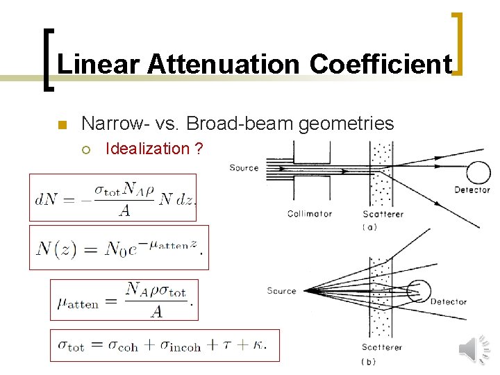 Linear Attenuation Coefficient n Narrow- vs. Broad-beam geometries ¡ Idealization ? 