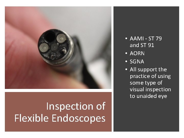 Inspection of Flexible Endoscopes • AAMI - ST 79 and ST 91 • AORN