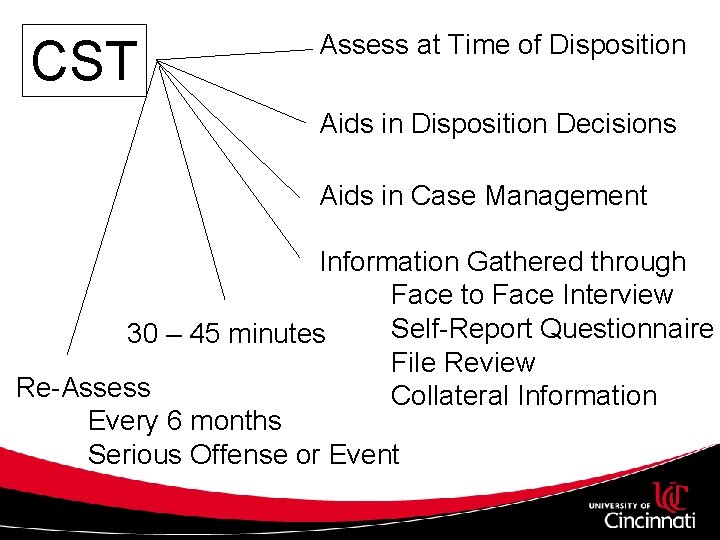 CST Assess at Time of Disposition Aids in Disposition Decisions Aids in Case Management