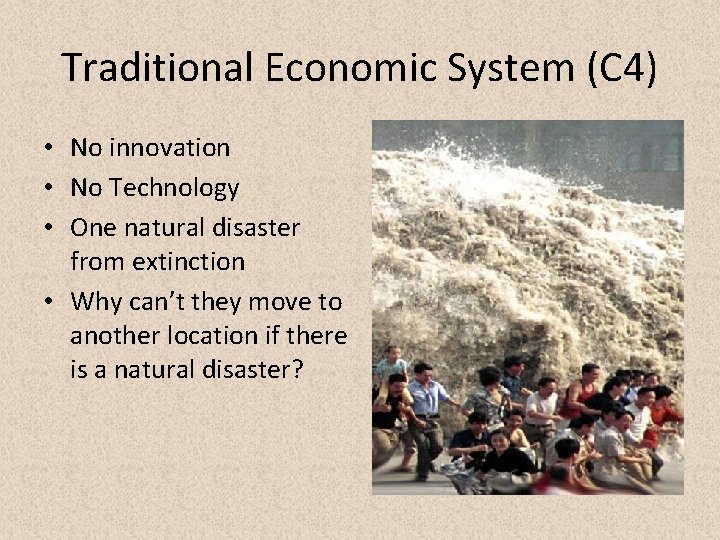 Traditional Economic System (C 4) • No innovation • No Technology • One natural